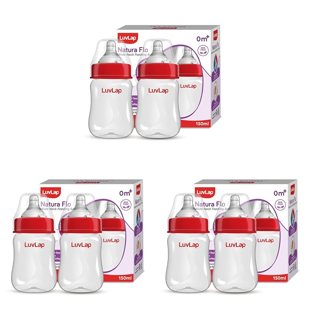 LuvLap Anti-Colic Wide Neck Natura Flo Baby Plastic Feeding Bottle, 150Ml (Pack of 6), New Born/Infants/Toddler Upto 3 Years, BPA Free-picture-30