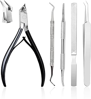 Ingrown Toenail Clipeprs, Toenail Clipper Straight Blade for Ingrown and Thick Nails, Ingrown Toenail Removal Kit include Tweezers, Ingrown Toenail File and Lifters (Black)
