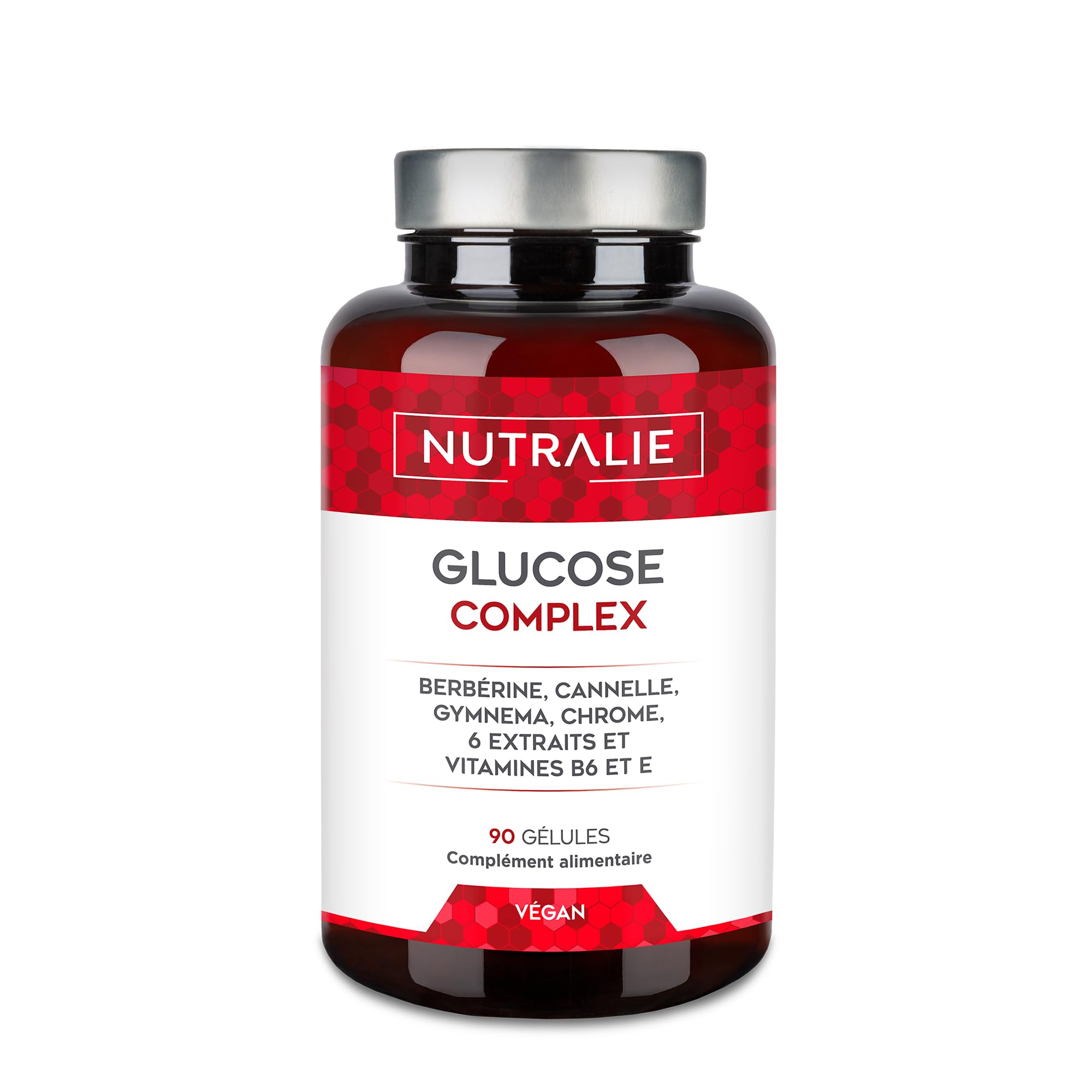 Glucose Complex 2000mg - Glycémie - Contrôle Glucose Berbérine Cannelle Chrome Melon Amer Gymnema Poivre Noir et Vitamine E B6 - Contribue au Maintien d'une Glycémie Normale - 90 Gélules Nutralie