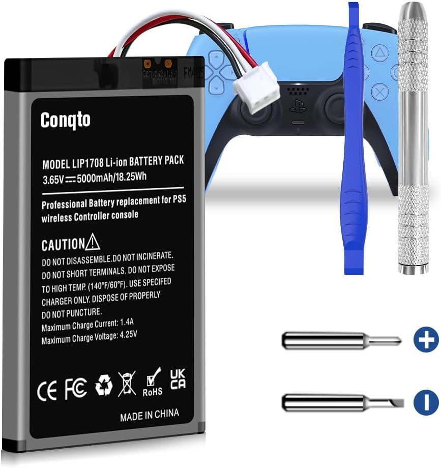 (1 Pack) Battery for PS5 Controller, (5000mAh) 2025 Upgrade High Capacity Battery Replacement for Sony PS5 LIP1708, PlayStation 5 DualSense CFI-ZCT1W Wireless Controller with Repair Tool Kit