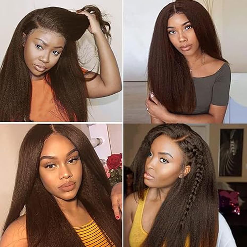 Extensions Echthaar Tressen Human Hair Bundles Yaki Wave Human Hair Bundles for Sew #4 Chocolate Brown Color Weft Extensions Echthaar for Women Minimal Smell Low Tangle 20 22 24 Inch