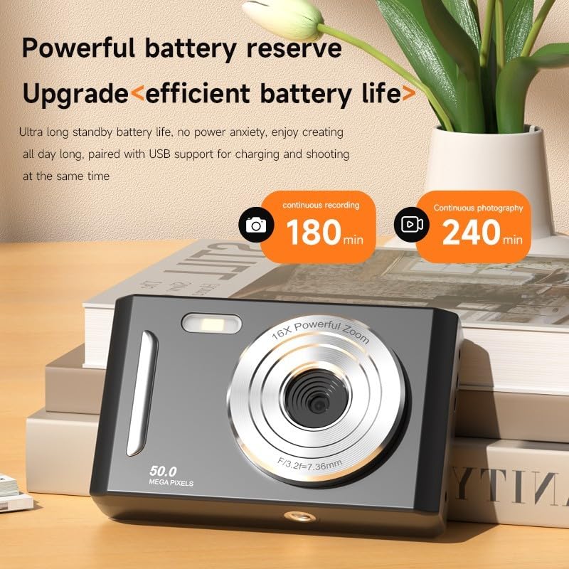 Cámara digital 4K, cámara fotográfica portátil compacta retro, zoom digital de 8X, pantalla IPS de 2.4", cámara portátil para viajes y selfies de nivel de entrada (verde)