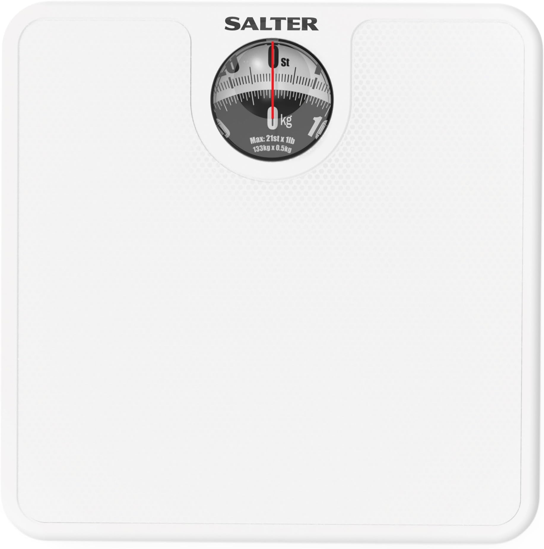 Salter Mechanical Bathroom Scale – Analogue Body Weighing Scale, Classic Fitness Scale, 133kg Capacity, Easy Read Display with Magnifying Lens, Non-Slip Mat, No Batteries Required, White