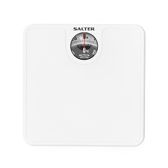 Salter 489JS WHDR Mechanical Bathroom Scales, Easy to Read Display with Magnified Lens, Measures Precise Weight in Stones and Kilograms, No Batteries Required, White