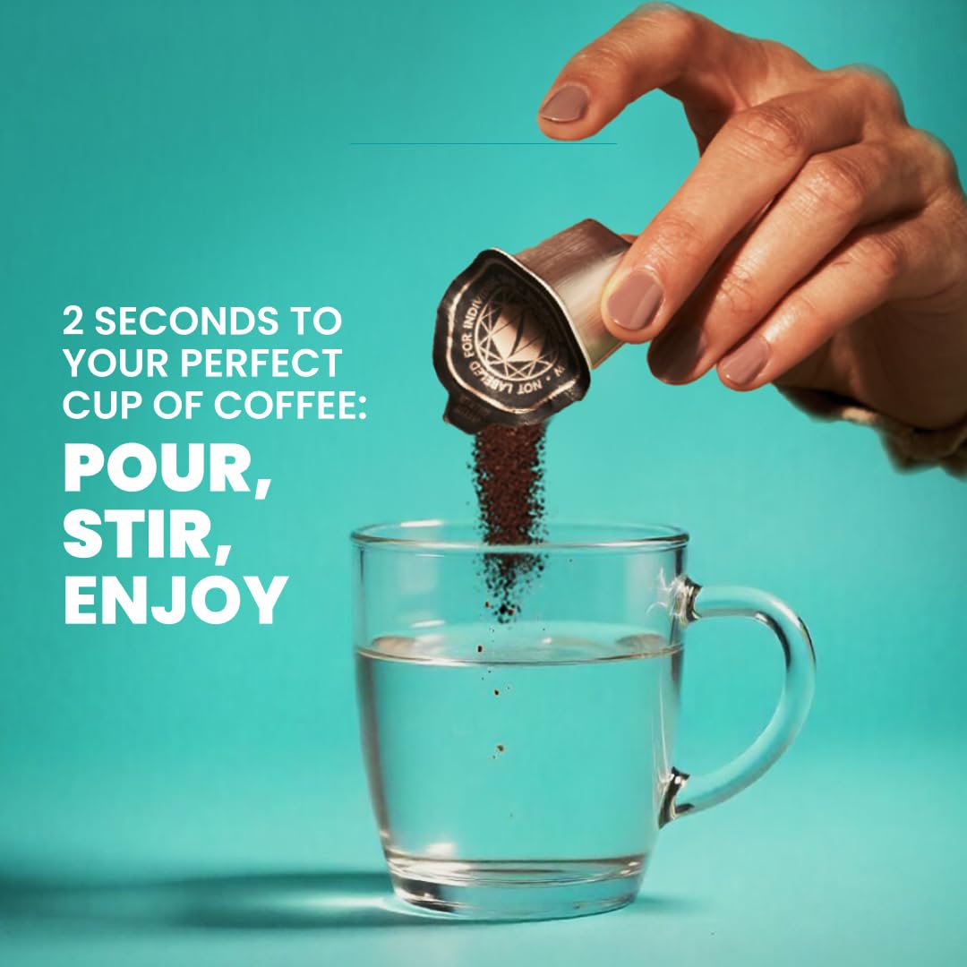 Espresso artesanal de disolución rápida, tostado medio oscuro, cápsulas de café instantáneo de aluminio de 24 quilates, alta cafeína de 160 mg cada taza, granos 100% arábica Colombia, Guatemala