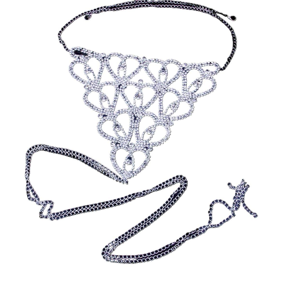 Diamond Panties Chain Underwear chain Body Chain Sparkly Rhinestone Crystal Bikini Jewelry Woman Sexy Nightclub Clothing (Silver)