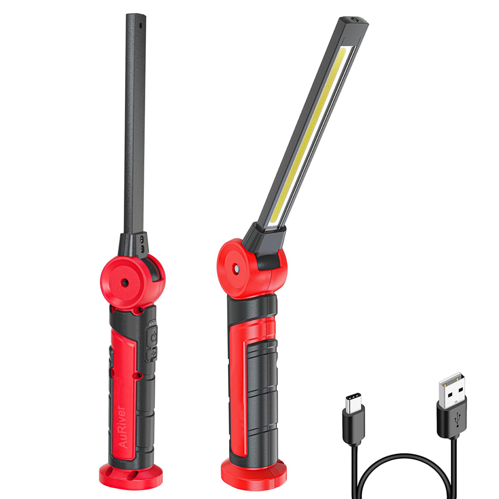 Lampe de travail LED 4000 mAh - Lampe de poche avec aimants 120° rotation - 3 modes d'éclairage COB - Réparation automobile, inspection, garage, urgence