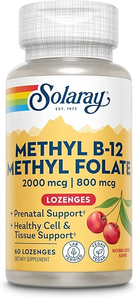 SOLARAY B-12 + Methyl Folate Lozenges | 60 Count