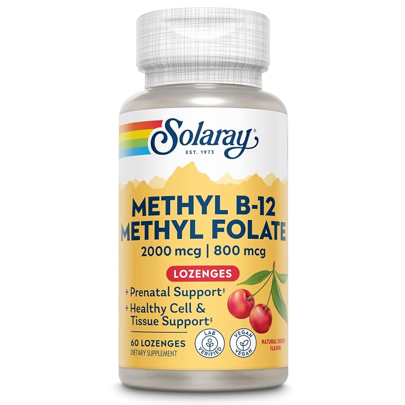 SOLARAY Suplemento de Vitamina B12 com Metilfolato em Pastilhas, 60 unidades