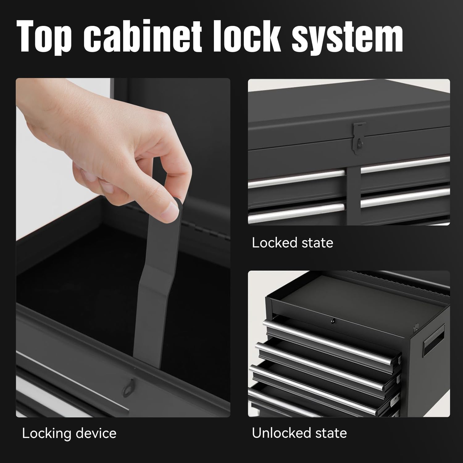 Tool Chest, 5-Drawer Rolling Tool Storage Cabinet with Detachable Top Tool Box, Liner, Universal Lockable Wheels, Adjustable Shelf, Locking Mechanism, Metal Tools Cart for Garage Workshop (Black)