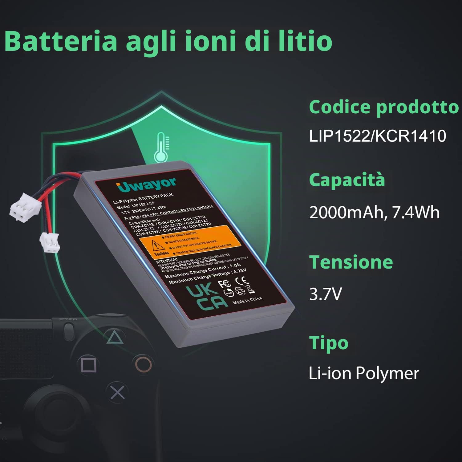 Batteria per controller PS4, 2 batterie PS4Pro, 2000 mAh, per Sony PlayStation 4 Dualshock 4 V1 V2 CUH-ZCT2 CUH-ZCT2E CUH-ZCT1E CUH-ZCT1U con attrezzi