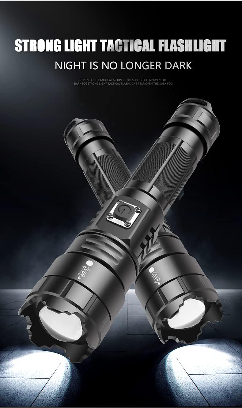 Rechargeable LED XHP70 Flashlight, 10000 High Lumens Tactical Flashlights Super Bright Handheld Lamp with 5 Modes, Type-C Charging, Waterproof Zoomable Torch for Outdoor, Emergency, Hiking : Tools & Home Improvement