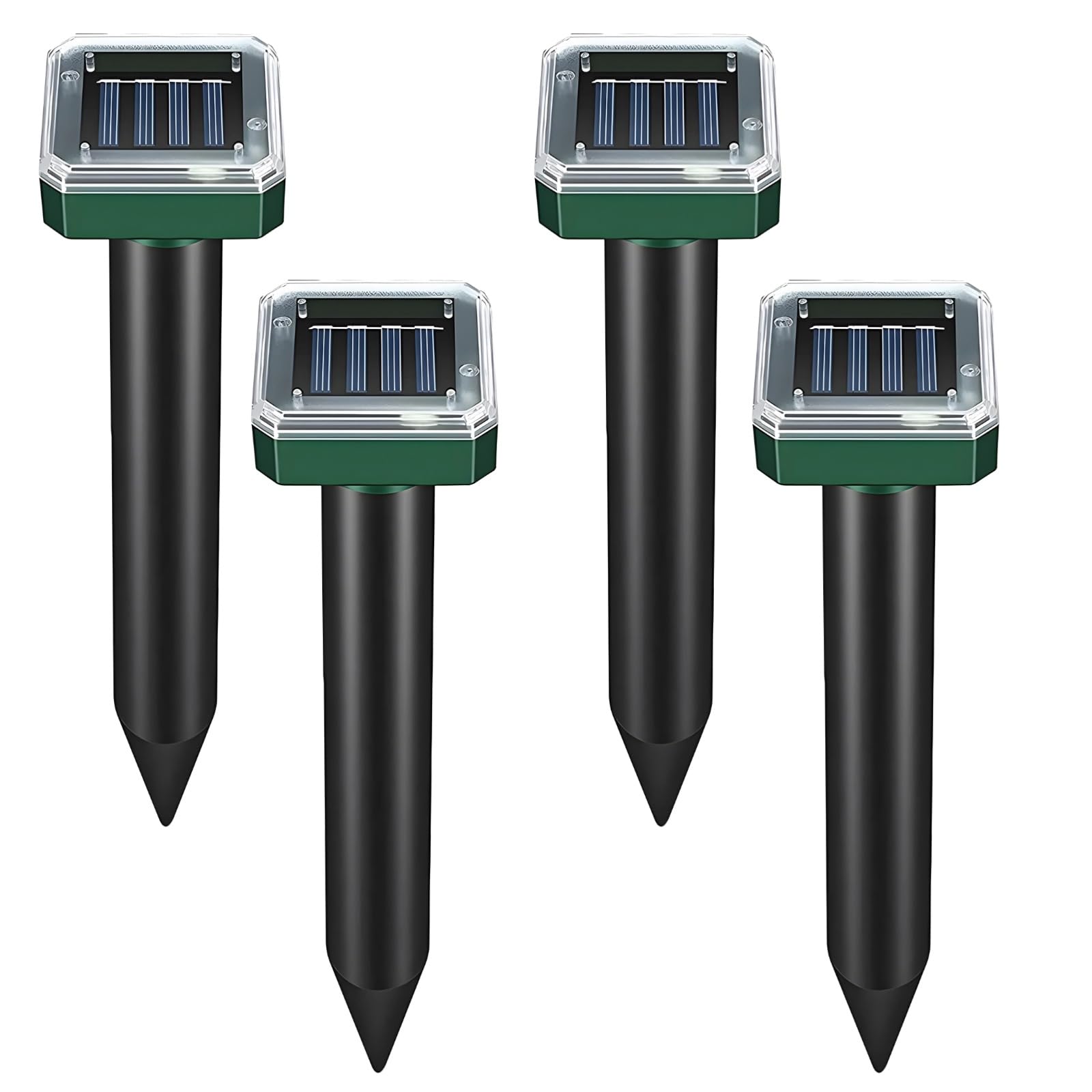 Lot de 4 pics soniques solaires pour taupes et serpents, piquets vibrants carrés pour cour et jardin, matériau ABS et PP, certifié FCC et CE, déflecteurs de sol extérieurs, 400-1000 Hz