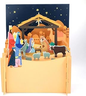 3D Pop Up Christmas Greeting Card, Santa Claus, Snowman, Reindeer, Christmas Tree, Christmas Fair And Market Christmas Card, Personal Message Optional by Handwriting (Nativity of Jesus Scene)