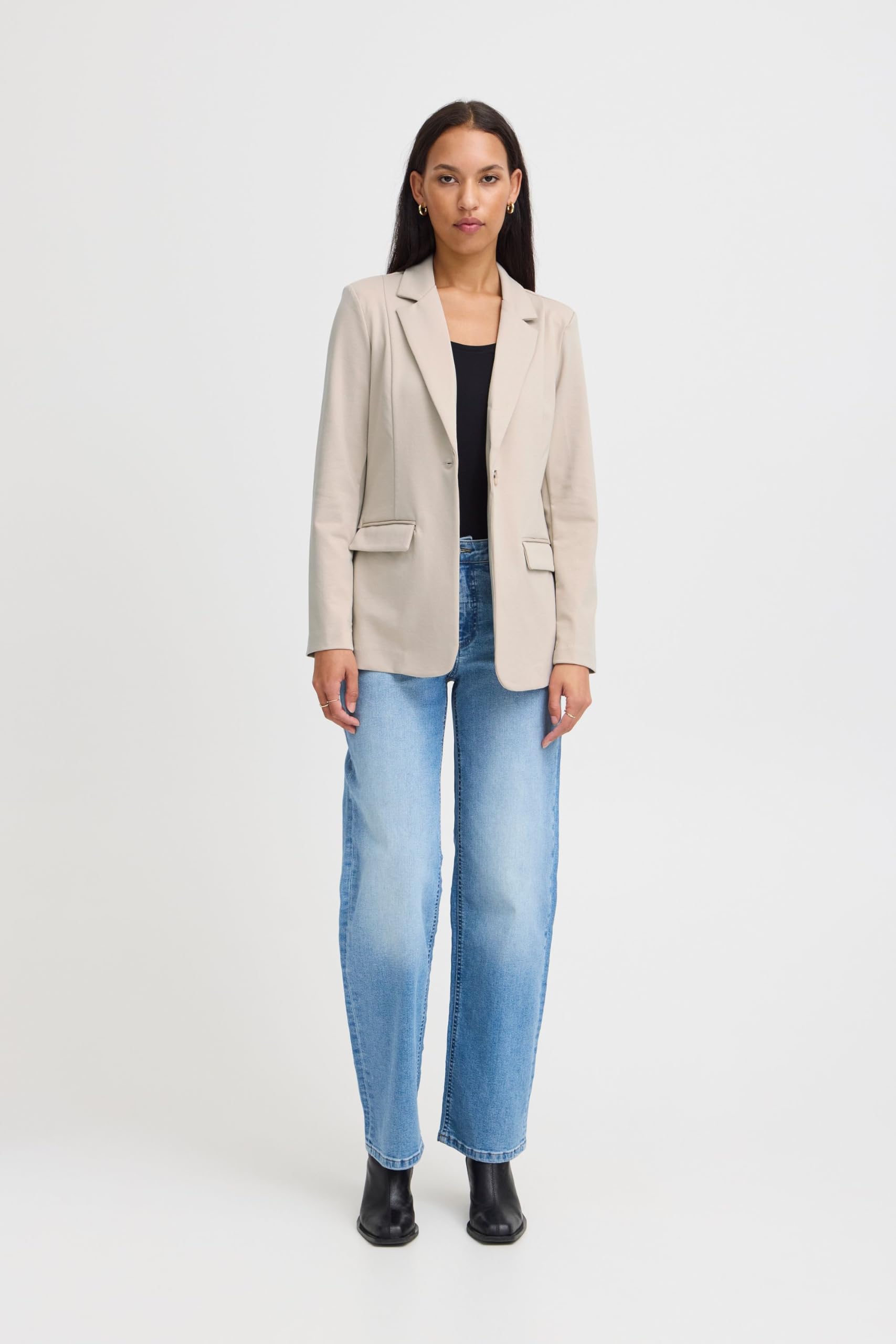 ICHI IHKATE Damen Blazer Jackenblazer Anzugsjacke mit 1-Knopf-Form Klapptaschen Reverskragen leicht elastisch Regular fit