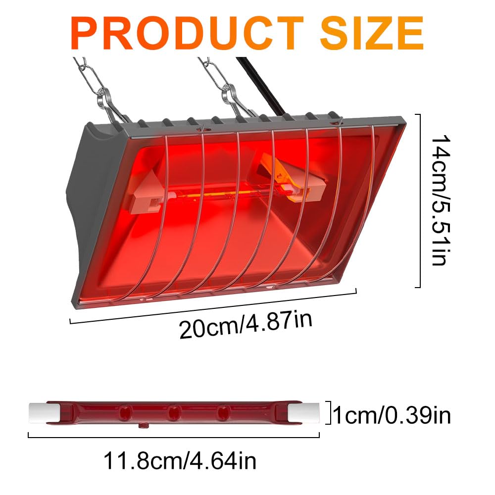 Lotvic Lampada Pulcini Riscaldante, Lampada Infrarossi Riscaldante Dimmerabile con Cavo da 1,8 Metri, Interruttore, per pollo, Riscaldamento a Infrarossi (175W)
