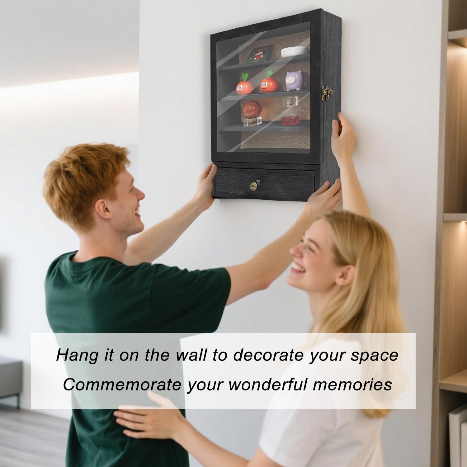 11×14 Wood Shadow Boxes Display Cases with Removable Shelves and Drawers,Shadow Box Picture Frames Deep ,Memory Boxes for Keepsakes for Display The Pictures, Collections, Medals, Bouquet (Black)