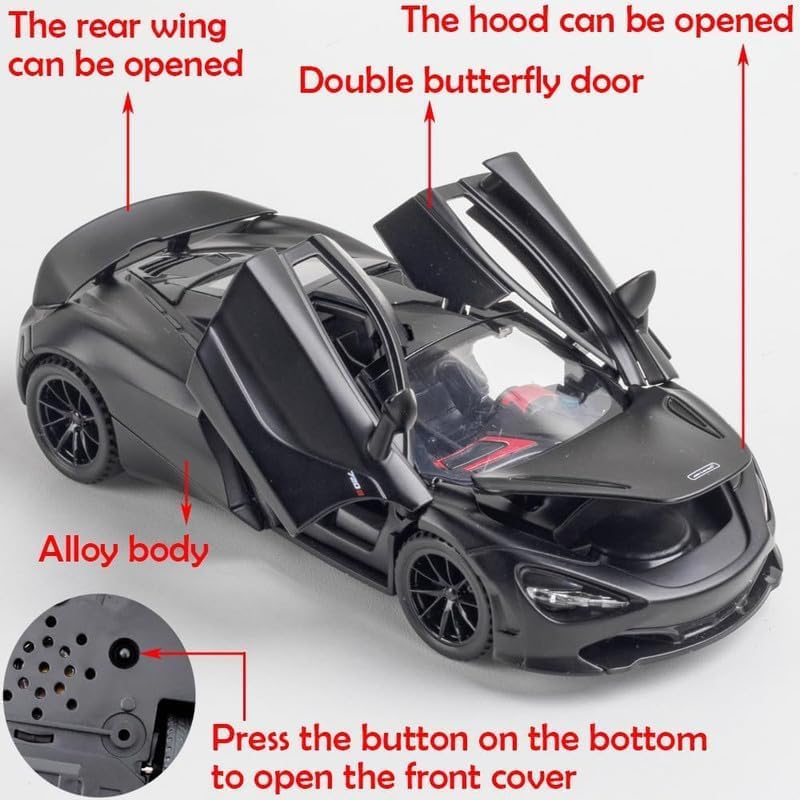 Image of 1:32 Maclaren 720s Sports Model Exclusive Alloy Diecast Pull Back Toy car with Openable Doors & Light Music Toys for Kids Boy Girl Gift (1:32 McLaren 720s -Random Color)