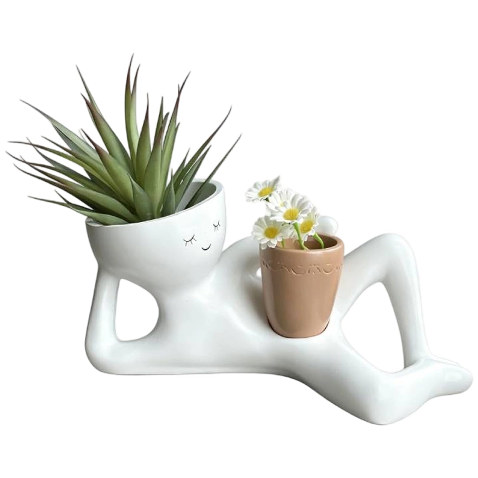 Funny Lazy Guy Face Planter, Goofy Garden Planter with Drainage Hole