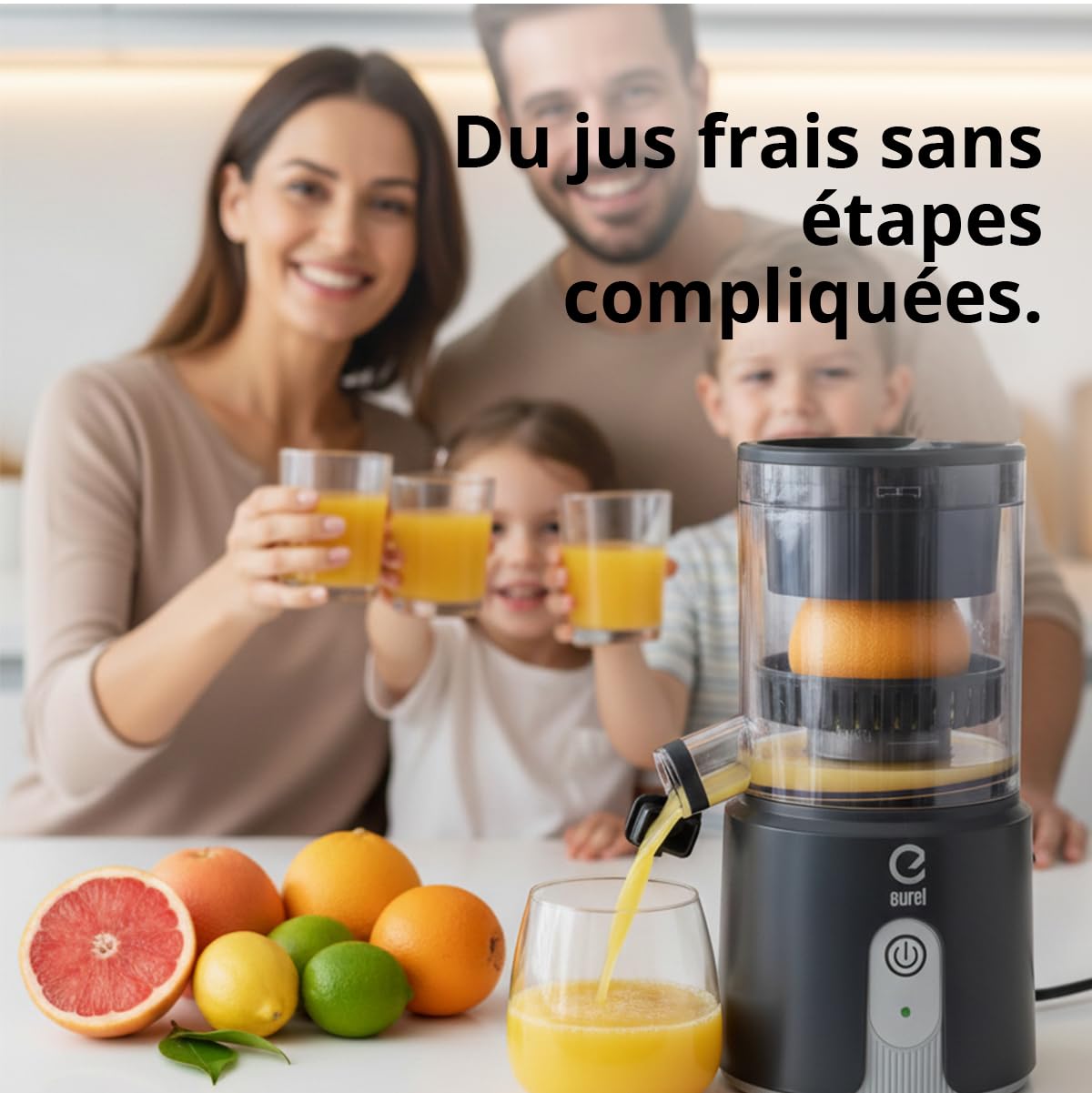 EUREL OA42 Presse agrume electrique – Presse agrumes sans fil et rechargeable – Presse orange electrique automatique, sans BPA, noir