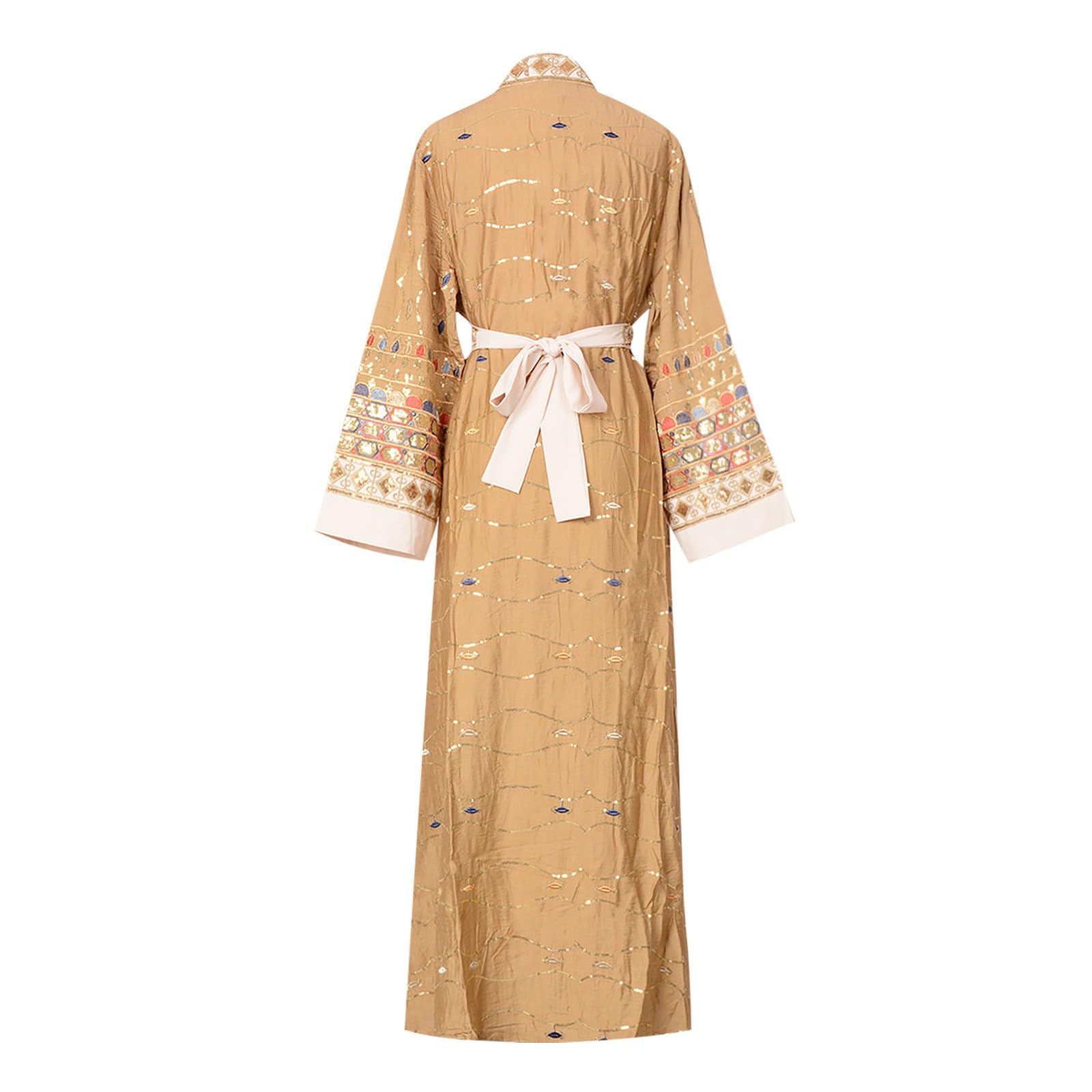 Elegante Abaya Musulmán de Manga Larga con Detalles Intrincados de Cuentas y Colgante para Eventos Formales Nocturnos