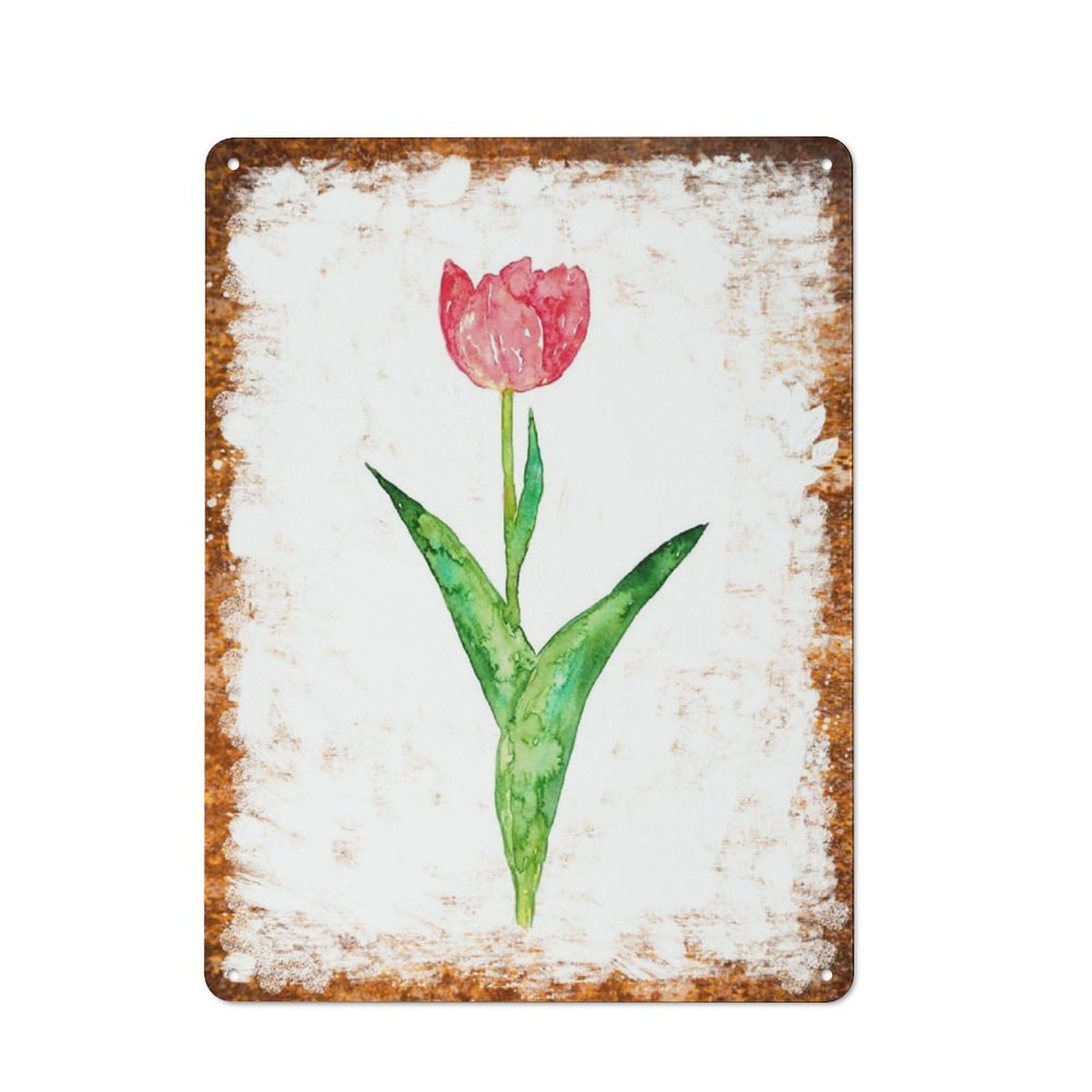 peiyeety Metal Tin Sign Retro Distressed Vintage Rustic Metal Pink Tulip Flower Watercolor Print Wall Art Decor for Home Kitchen Bedroom Bathroom Farmhouse Living Room Office Apartment 8x12 Inch