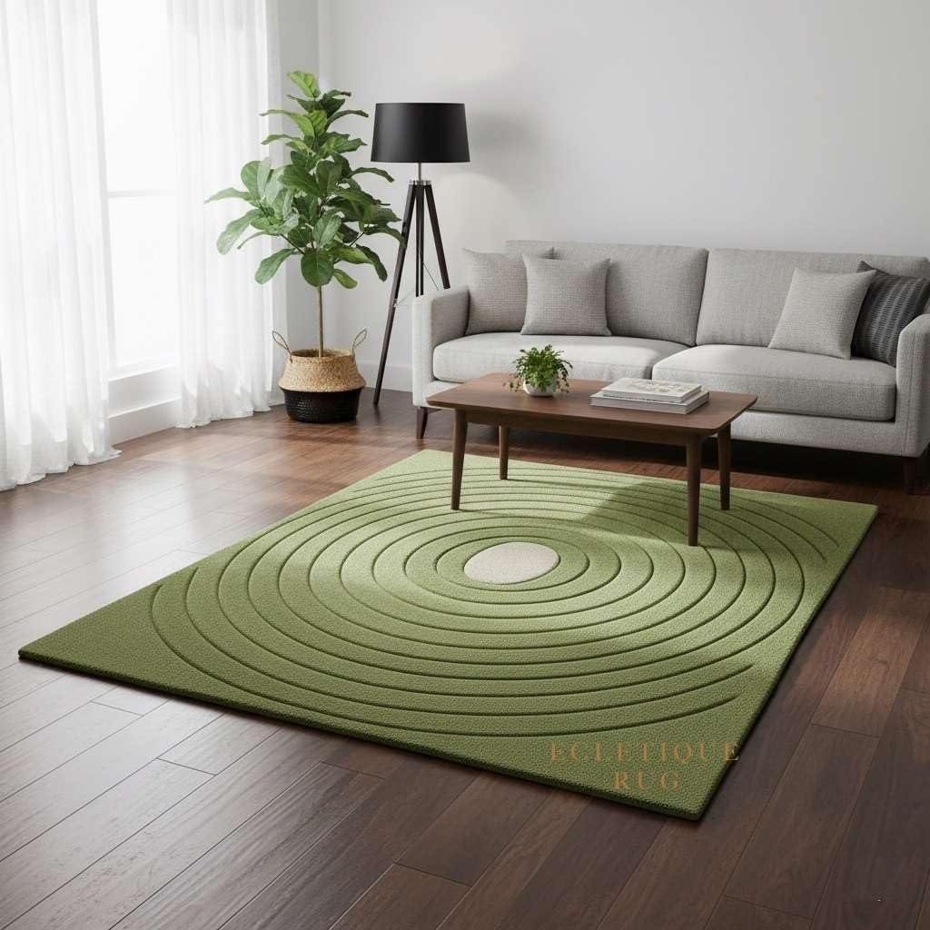 Hand Tufted Abstract Area Rug 100% New Zealand Wool High Pile Cotton Backing Green Modern Living Room Carpet (9X12 ft)