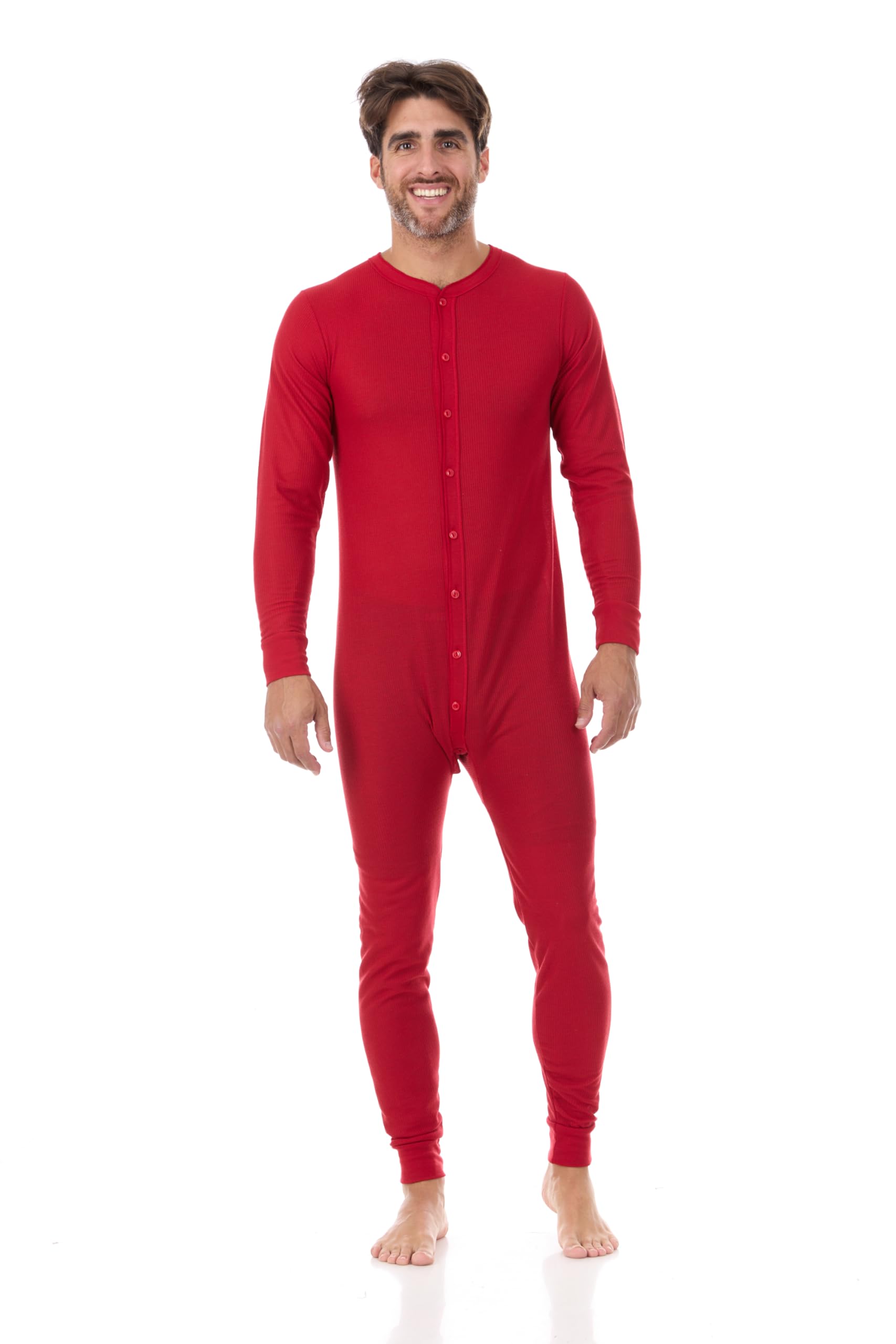 North 15 Mens Onesie Pajamas Union Suit Men Waffle Holiday Red & Green Men's Thermal Underwear Union Suits (S-5XL)