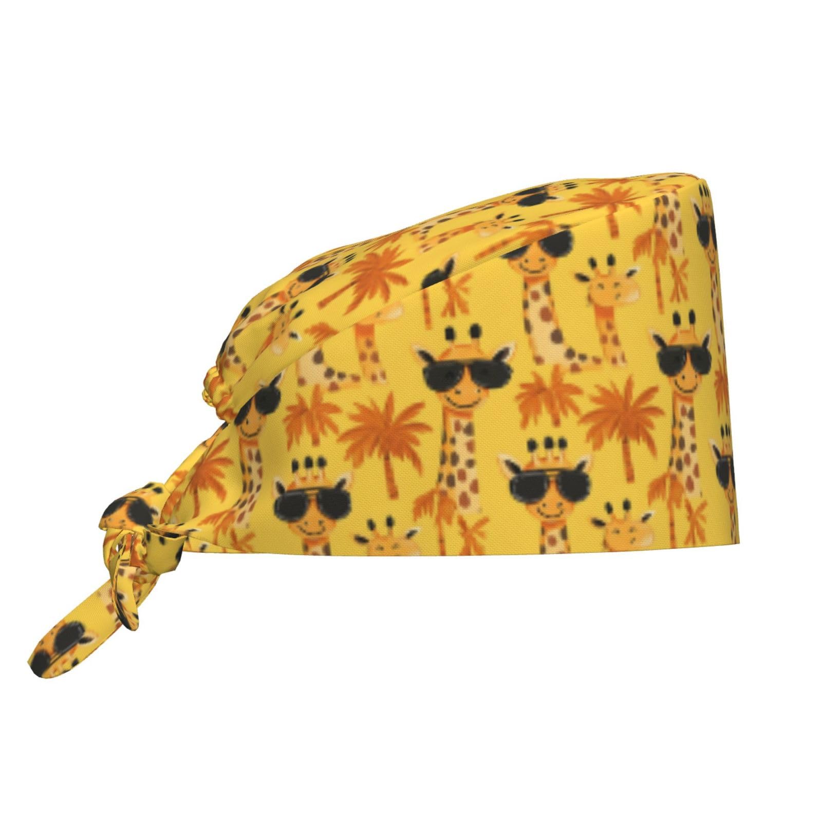 Scrub Caps Women Men - Cute Glasses Giraffe Print Surgical Cap Nurse Caps Scrub Hats for Women Men, Adjustable Working Cap with Sweatband Black