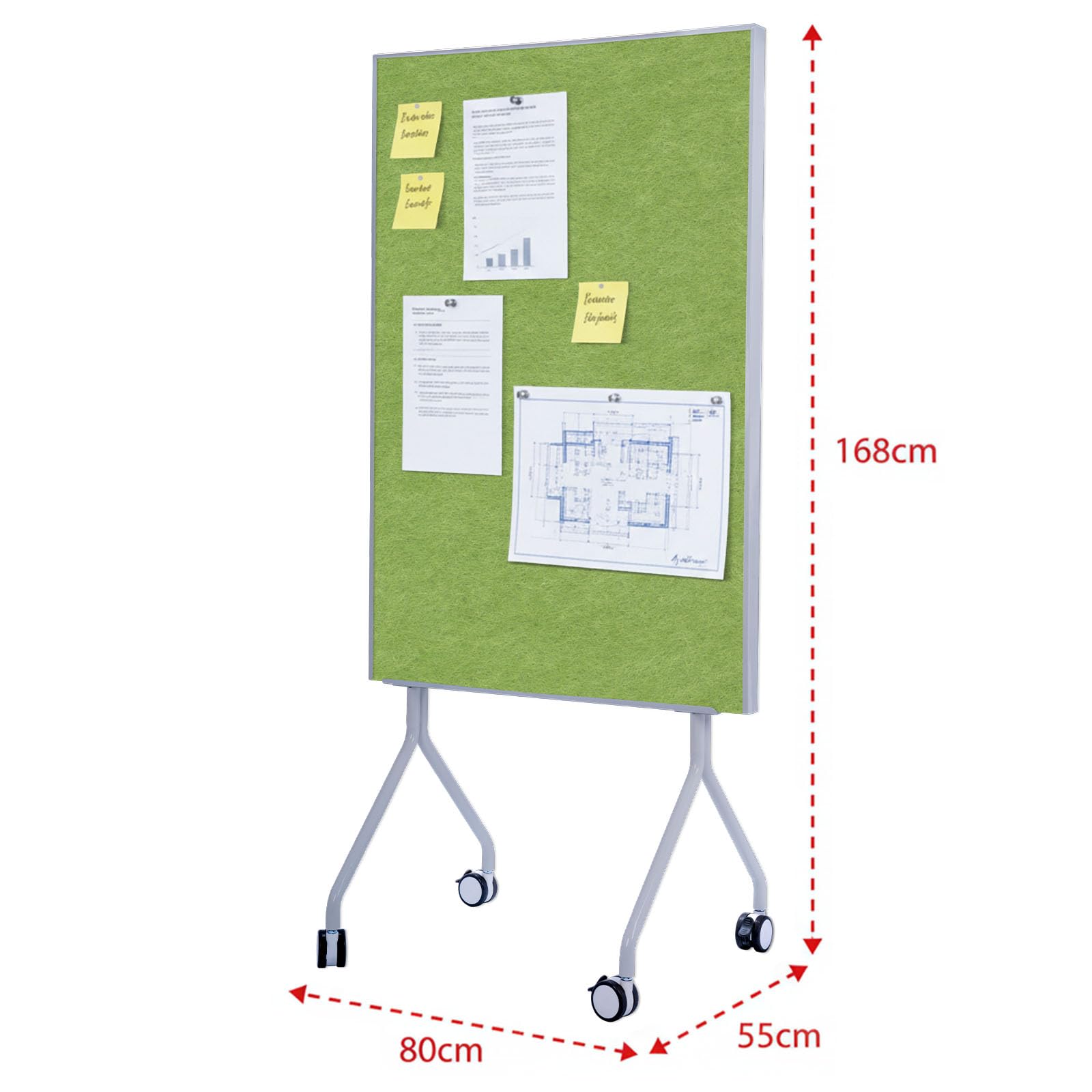 OfficeMarshal Moderationwand Doppelseitig 80 x 120 cm Präsentationstafel mit feststellbaren Rollen - Filztafel Pinnwand - Stabiler Metallrahmen - Giant (Grün)