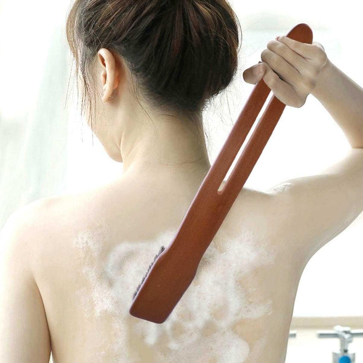 1pc Bath Brush Natural Bristles Body Brush Long Handle Shower Back Scrubber for Men