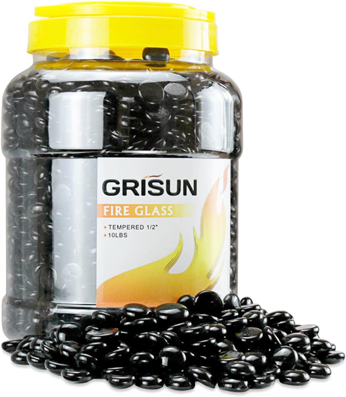 GRISUN Fire Pit Burner Ring Kit 12 Inch and 10 Pounds Black Fire Glass Beads for Fire Pit 1/2 inch Reflective