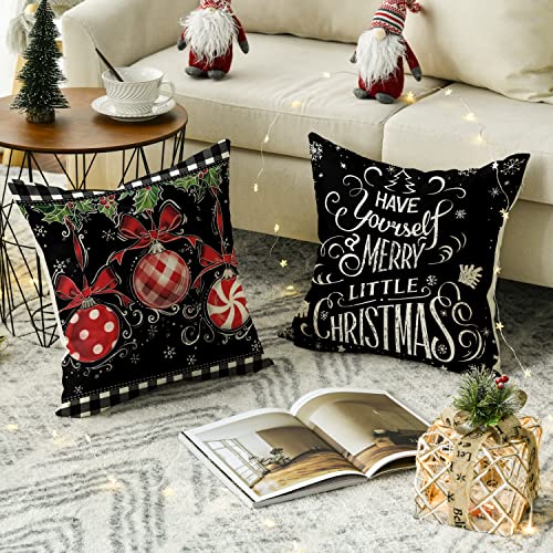 Avoin Colorlife Merry Christmas Ornament Stocking Black Throw Pillow Covers, 18 X 18 Inch Winter Holiday Cushion Case Decoration For Sofa Couch Set Of 4 #TOP2