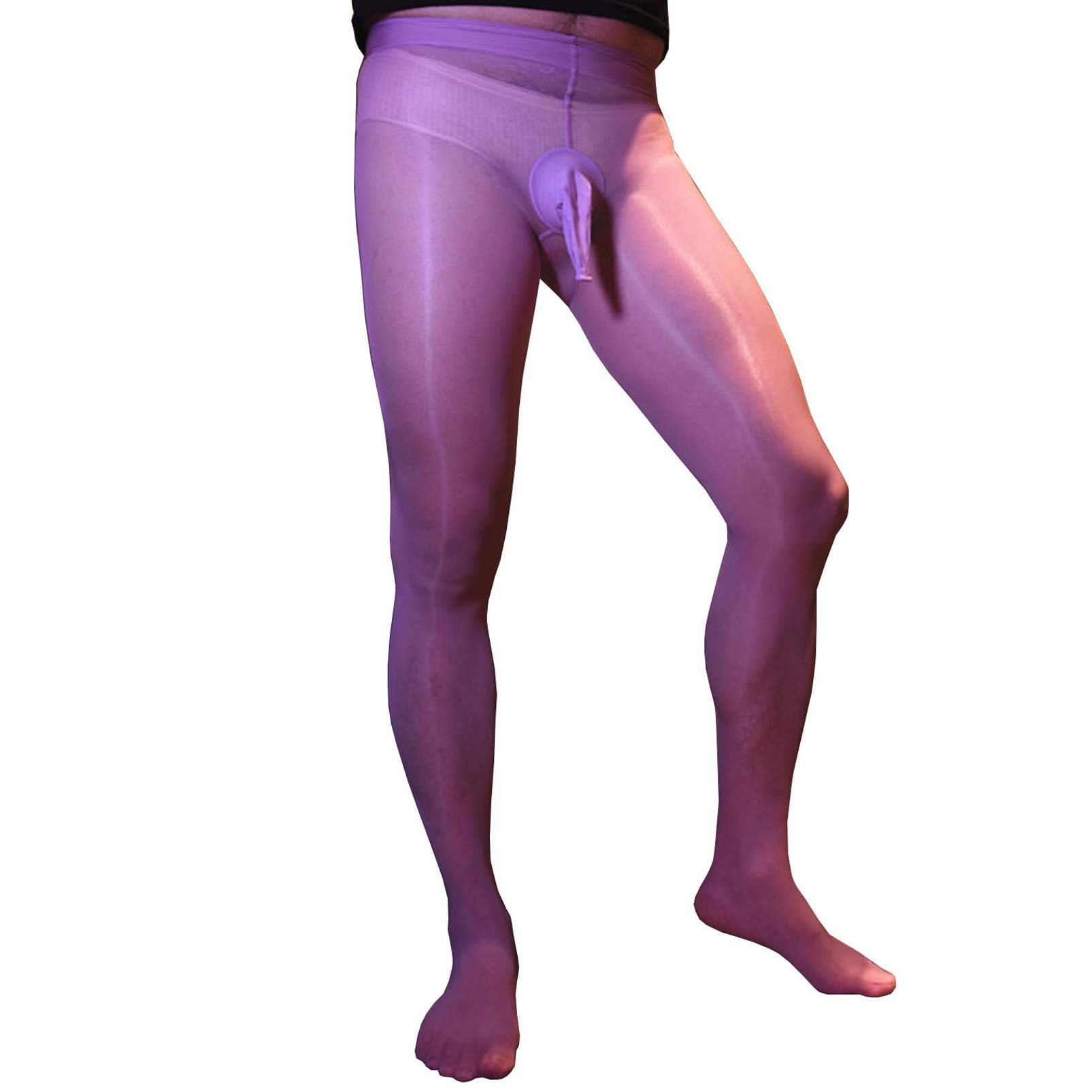Befasy Men's Purple,Sheath Open With Silicone Massage Sexy 8D Oil Shiny Pantyhose Nylon See Through Sheer Stockings Tights With Silicone Sheath