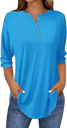 Three-Quarter Sleeve Round Neck Henley Top