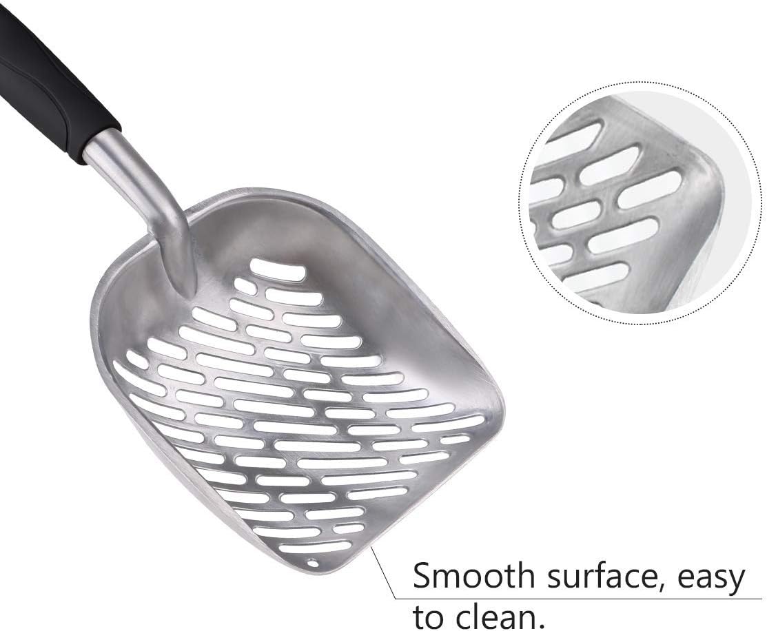 Cat Litter Scoop, Durable Metal Litter Scoop for Kitty， Deep Shovel and Ergonomic Long Handle,Made of Heavy Duty Solid Aluminum Alloy,Jumbo Size,1PC with Pet Trash Bag