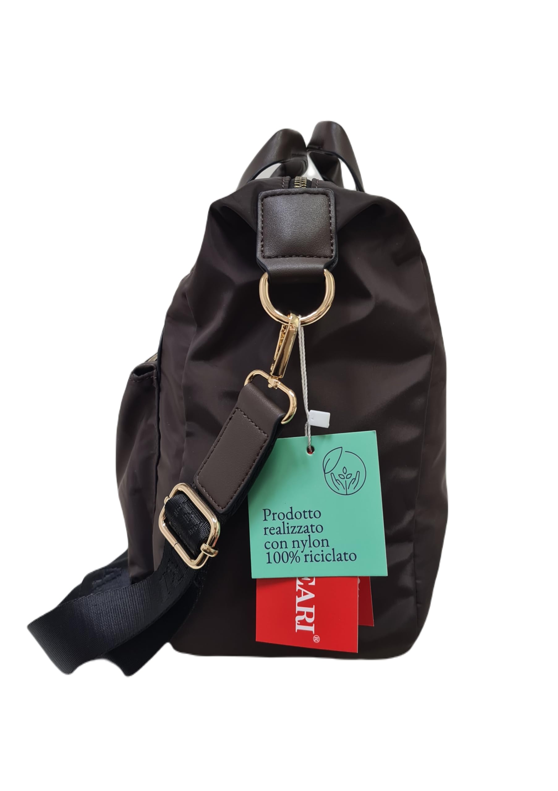 NAJ-OLEARI Borsa Donna In Nylon Cartella Multitasche Portadocumenti Multiuso ART. 61834 Prodotto Realizzato con 100% Nylon Riciclato (CIOCCOLATO)
