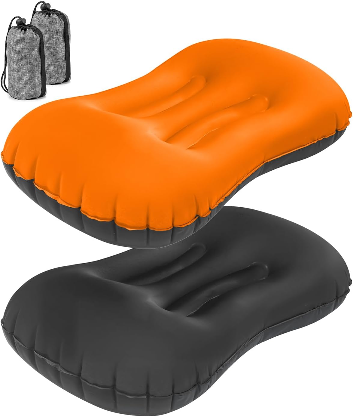 Olutula 2Pack Inflatable Camping Pillows, Camping Pillow for Neck and Lumbar Support, Ultralight TPU Travel Pillow with Quick Inflate/Deflate, Compact for Hiking, and Car Travel (Black & Orange)