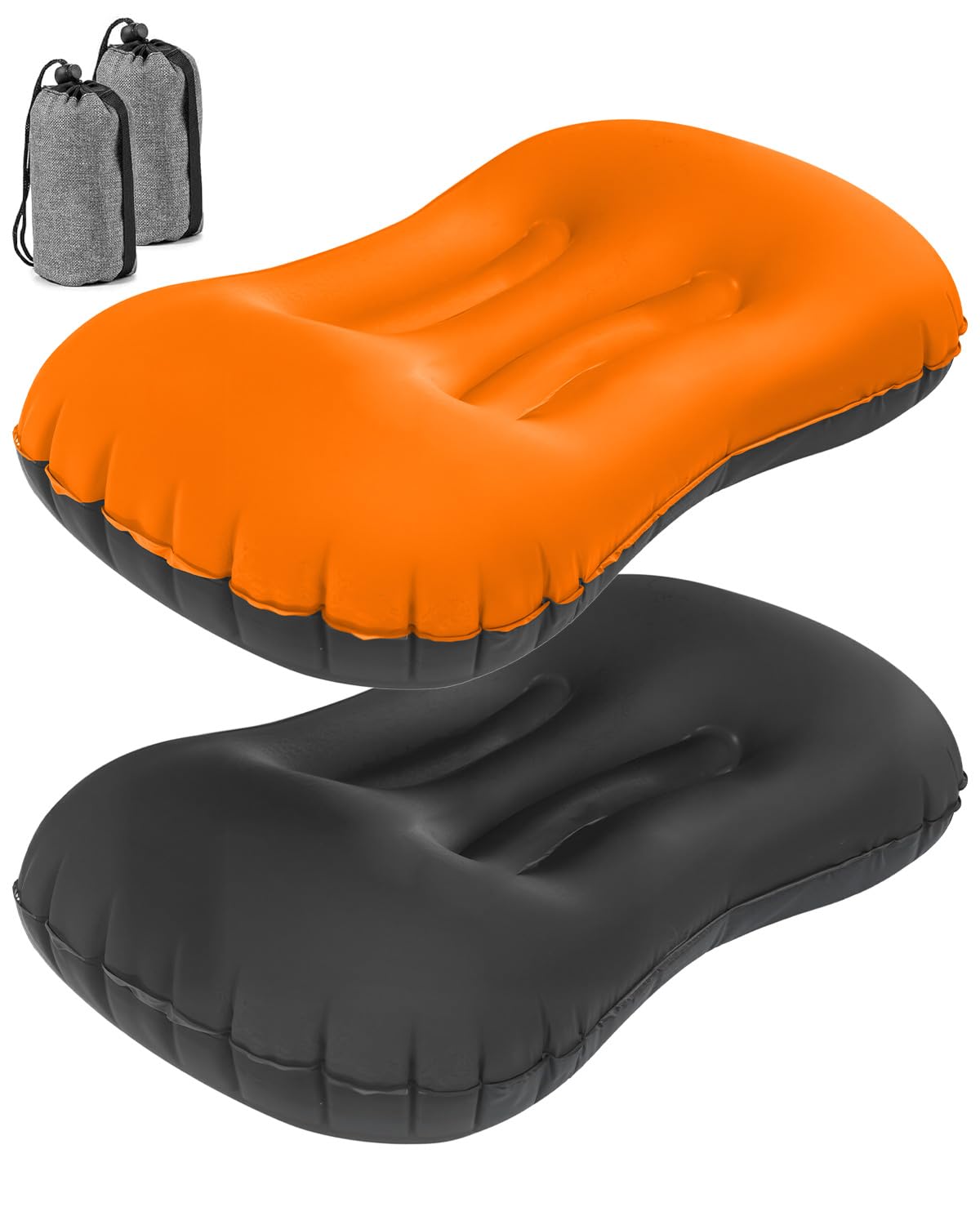 Olutula 2Pack Inflatable Camping Pillows, Camping Pillow for Neck and Lumbar Support, Ultralight TPU Travel Pillow with Quick Inflate/Deflate, Compact for Hiking, and Car Travel (Black & Orange) — image 1