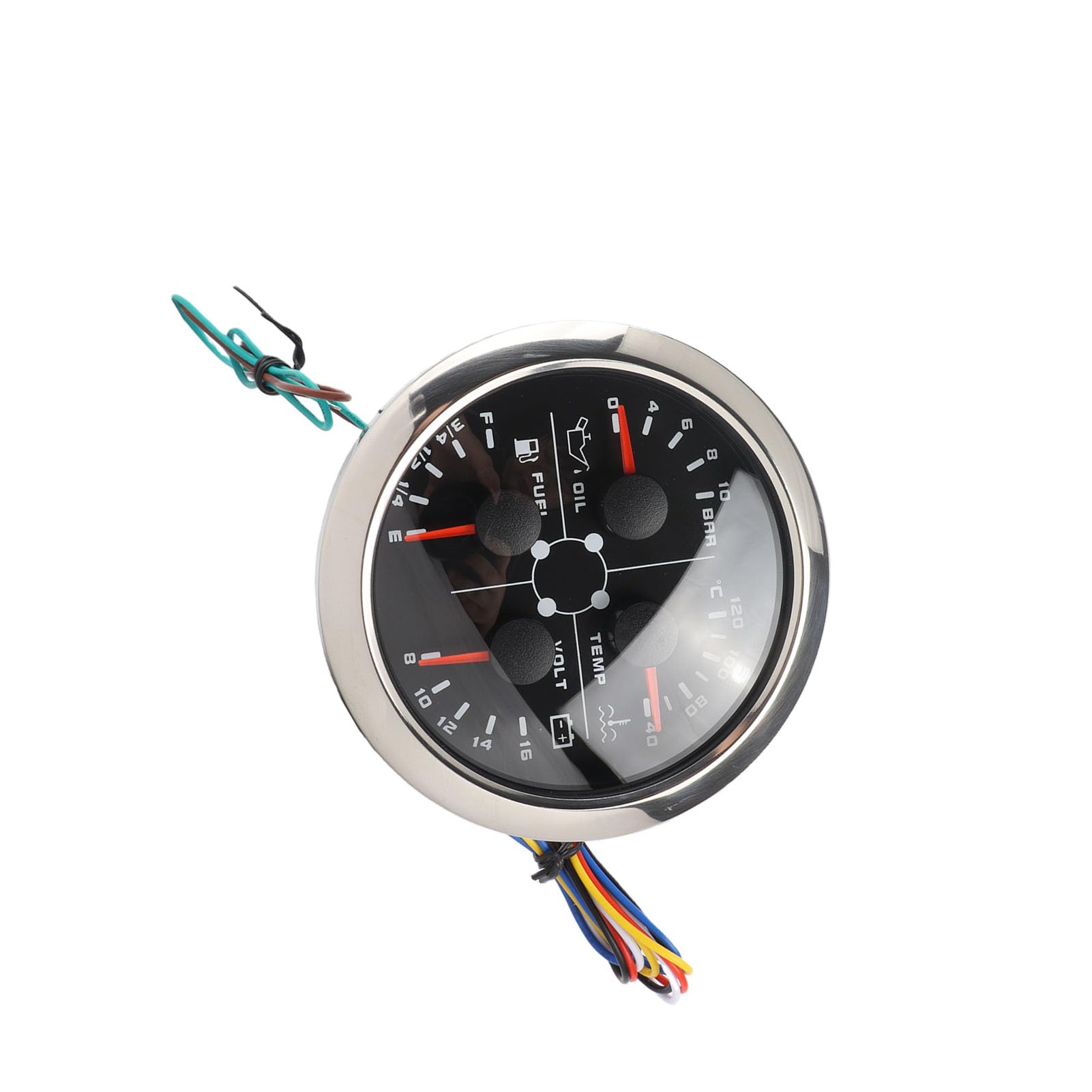 Generic Uniwersalny Wielofunkcyjny Miernik 4w1 85mm Bardzo Dokładny Woltomierz Ciśnienia i Temperatury Wody do Samochodów i Motocykli (Czarny °C/BAR)