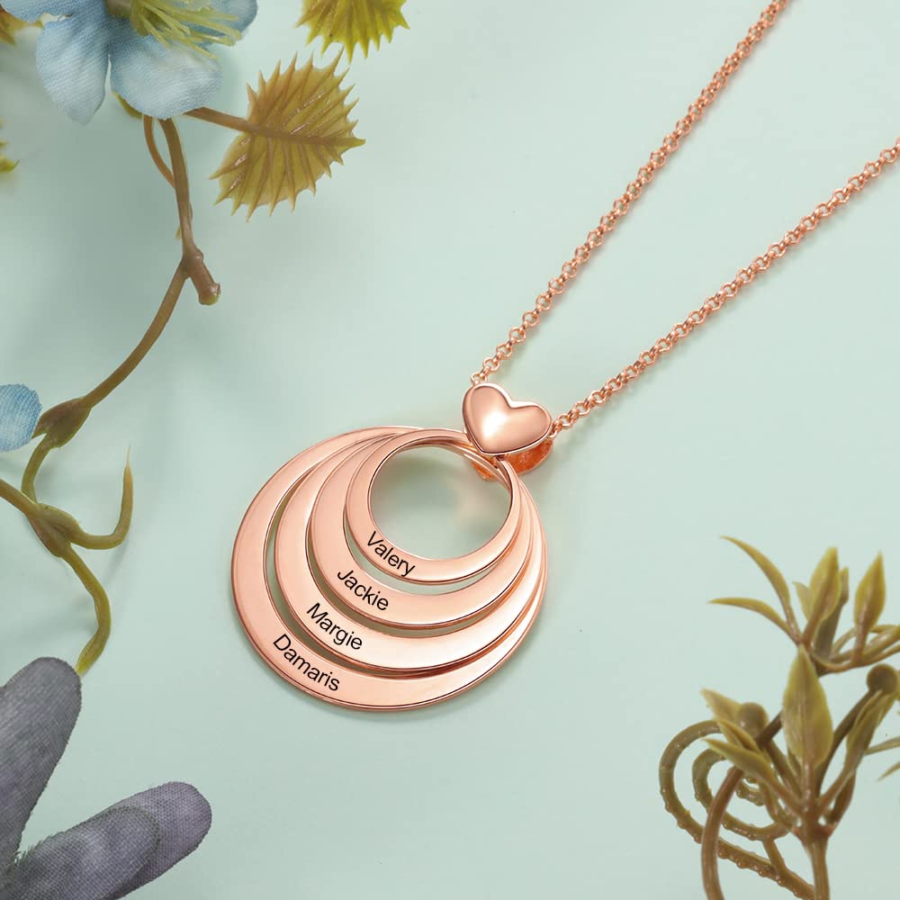 kaululu Collana Donna Cuore Personalizzata 1-5 Famiglia BFF Bambino Nome Ciondolo con Nomi Graver Gioielli Personalizzati per Mamma (4 Names Oro Rosa)