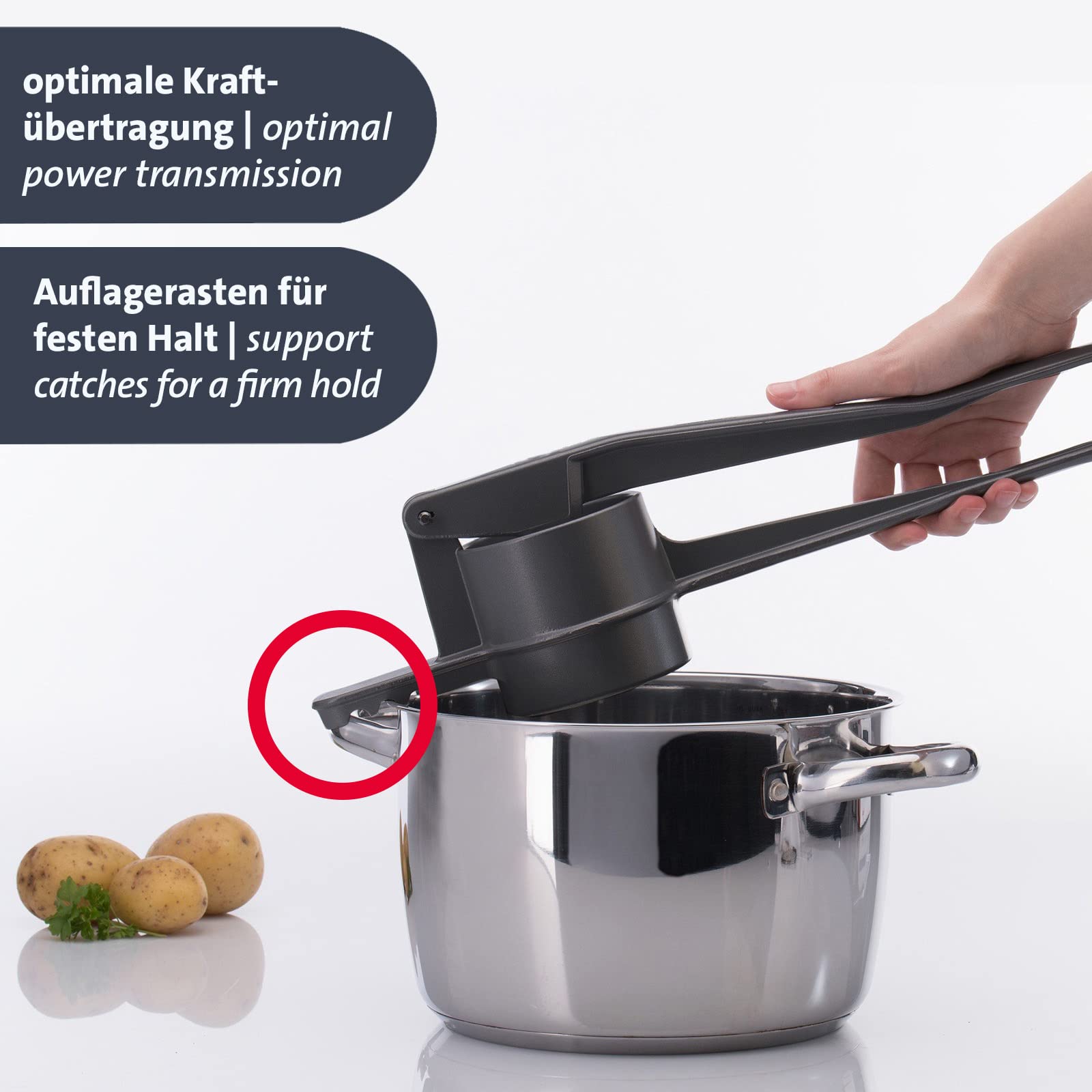 Westmark Schiacciapatate per spaetzle e patate, con fori per spaetzle fatti a mano, rivestimento speciale di alta qualità, alluminio, lunghezza: 41 cm, colore: antracite, 6120226Z.