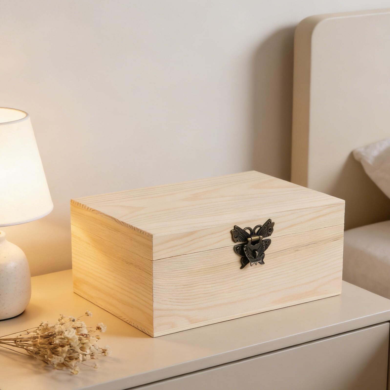 Scatola in Legno Rustica Cassettiera Multipurpose con Coperchio Incernierato e Chiusura per Soggiorni e Oggetti Decorativi