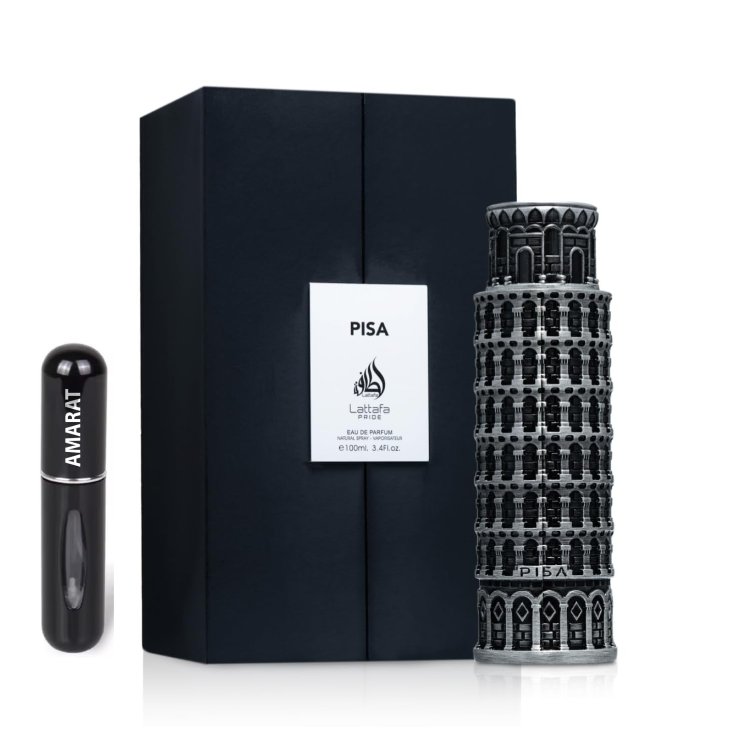 Pisa Original Eau de Parfum, 100 ml, arabisches Parfüm für Herren, lange Haltbarkeit, inklusive nachfüllbarem Zerstäuber, 5 ml, Zitrusholz, elegant und langlebig