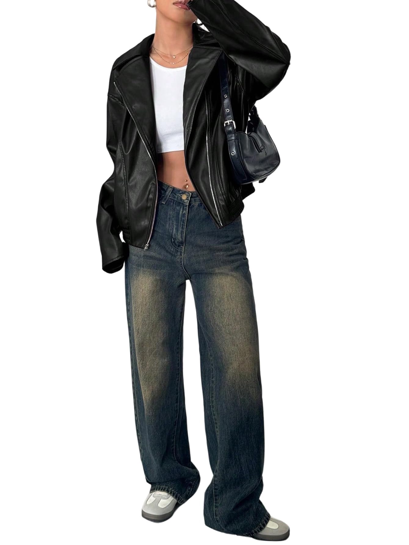 GORGLITTER Lederjacke Damen Motorrad Jacke Langarm Bikerjacke Herbstjacke