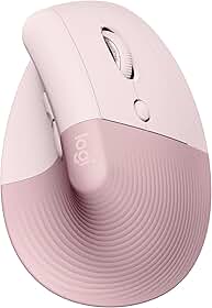 Mouse Sem Fio Logitech Lift Vertical com Design Ergonômico para Redução de Tensão Muscular, Cliques Silenciosos, Conexão Bluetooth ou USB Logi Bolt, Compatível com Windows/macOS/iPadOS - Rosa