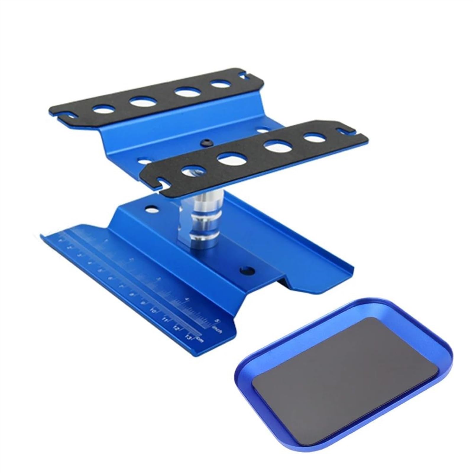 Accesorios Coches RC para Traxxas para TRX4 para Axial para Arrma para WLtoys 1/8 1/10 1/12 1/16 Soporte Trabajo Estación Reparación Elevador Rotación 360° Bandeja Tornillos Piezas RC(Blue)