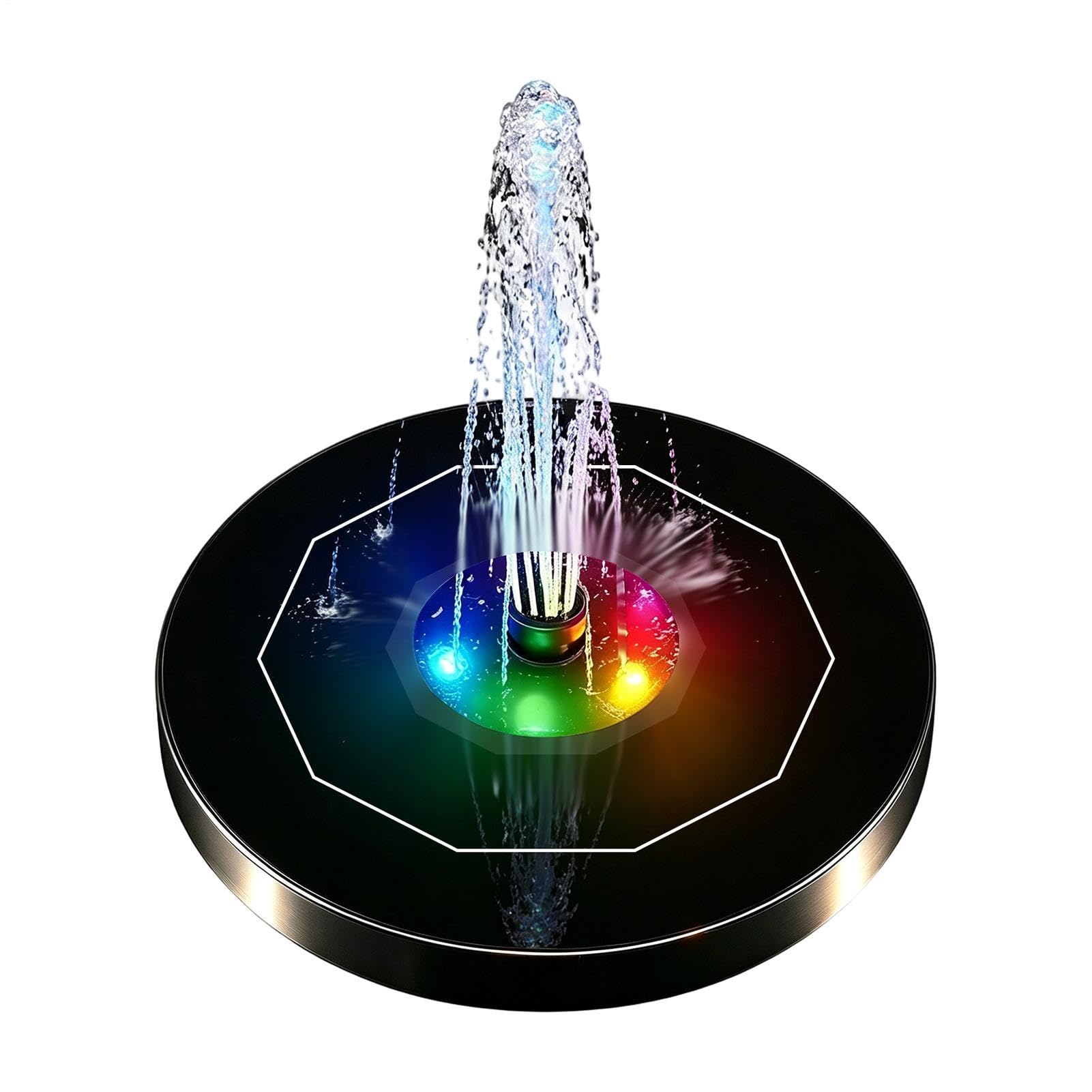 Fuente solar de agua flotante con 6 boquillas y circulares de colores