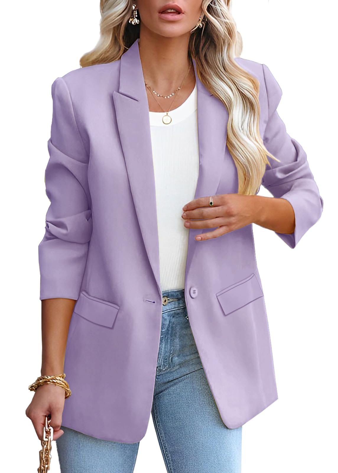 Womens Casual Loose Blazers Long Sleeve Pockets Work Office Jacket Blazer