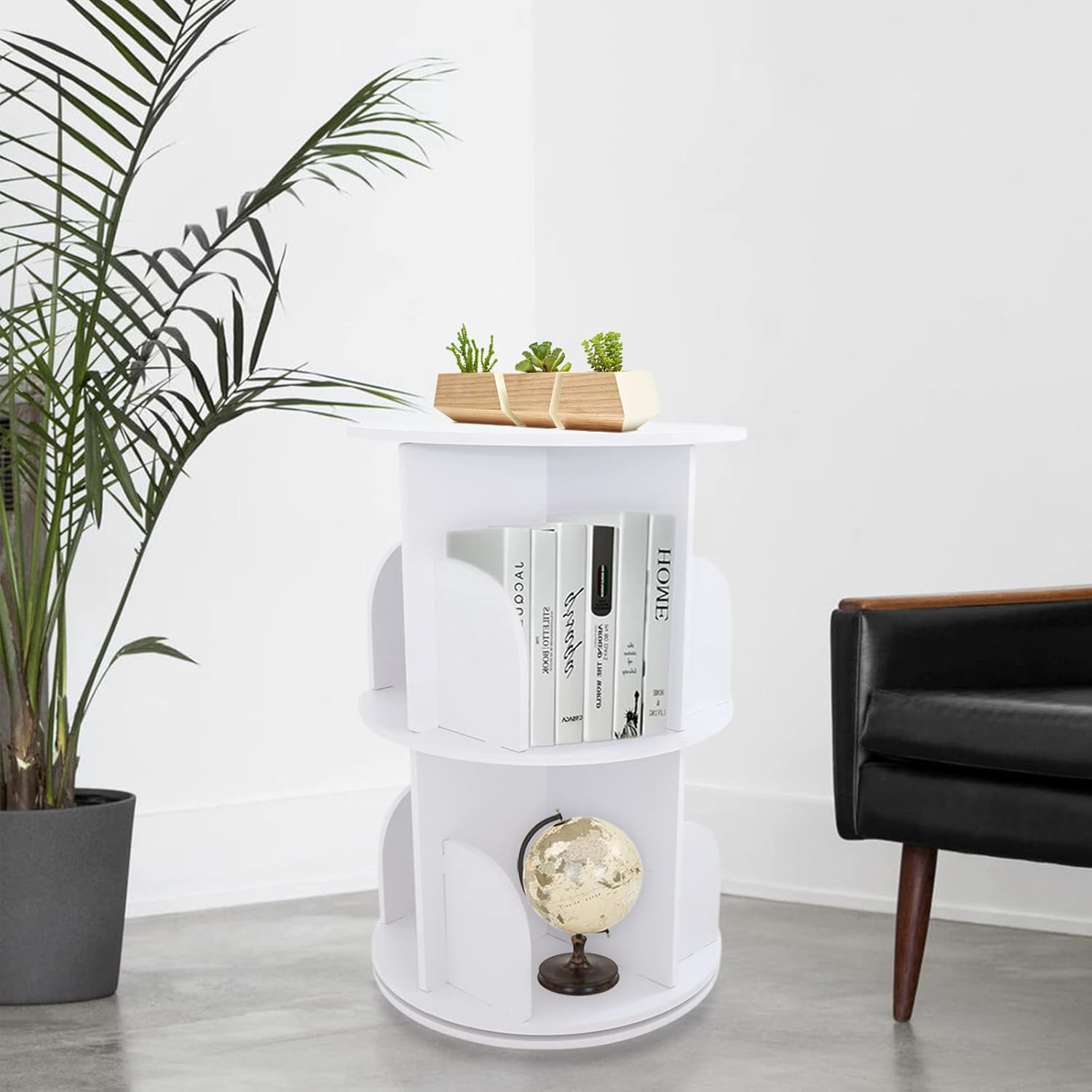 Rotating Bookshelf 360 Display Floor Standing Bookcase Storage Rack for Kids&Adults Multi-Functional Bookshelf Organizer (2 Tier)